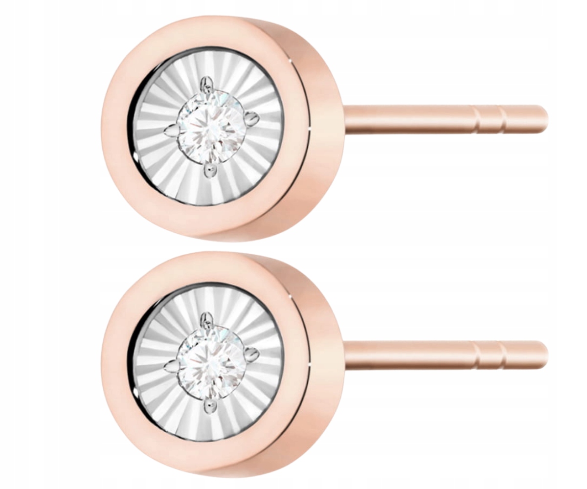 Zlaté Náušnice Šrouby 585 S Brilianty 0,16 Ct Růžové S Gravírováním