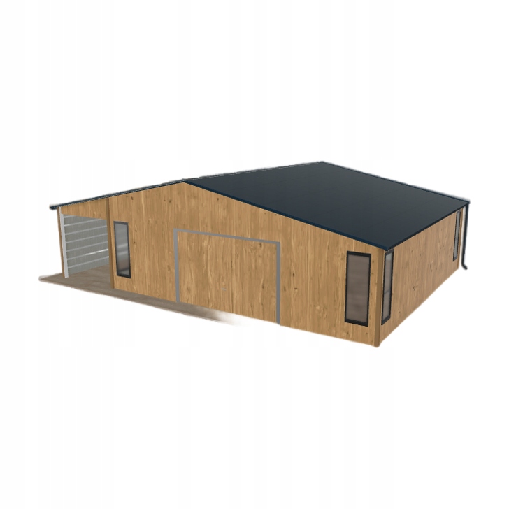 Plechová garáž 7.5 x 7 m s přístřeškem Světlý ořech