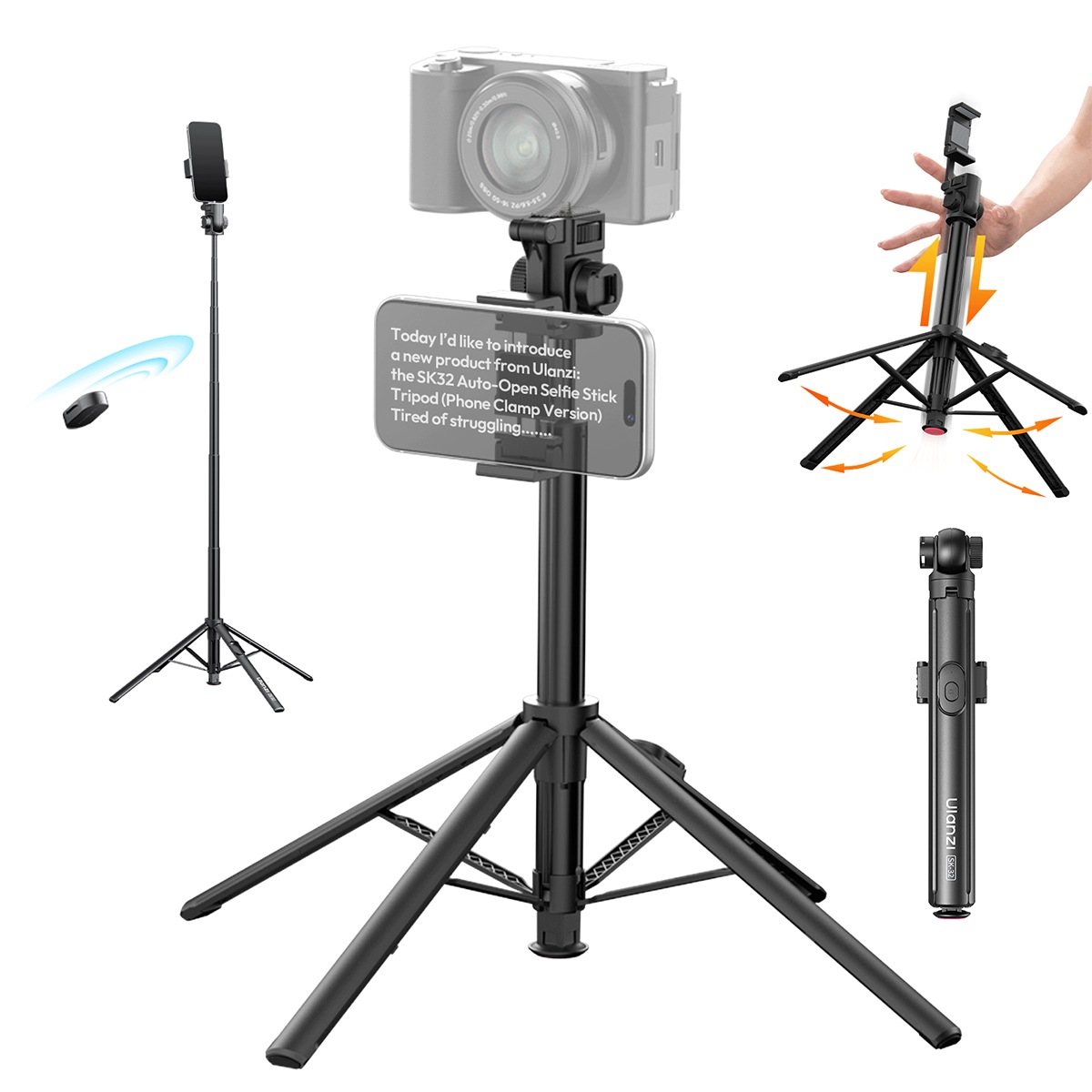 Stativ 18 cm Ulanzi SK32 3v1 pro telefon dálkové ovládání 1/4" Držák teleprompter