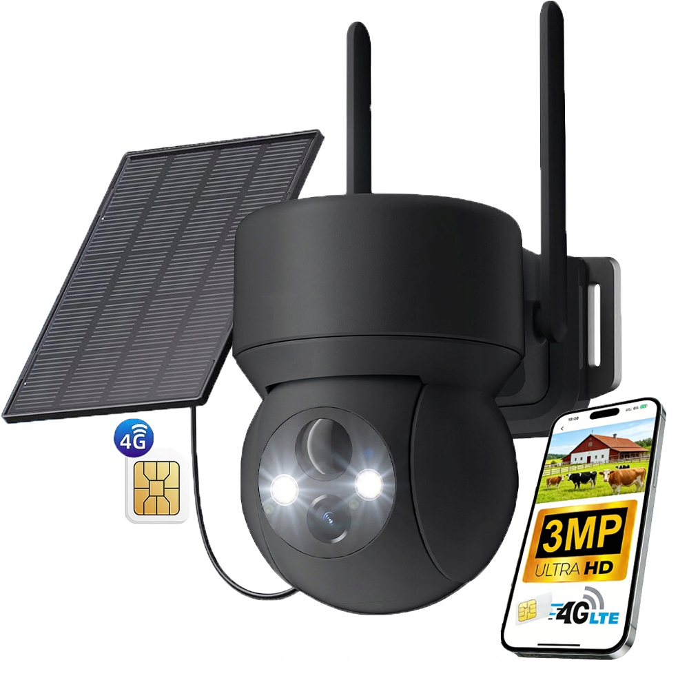 Venkovní Solární Kamera Smart Otočná Gsm 3G 4G Sim 2K 3MPx Full Hd