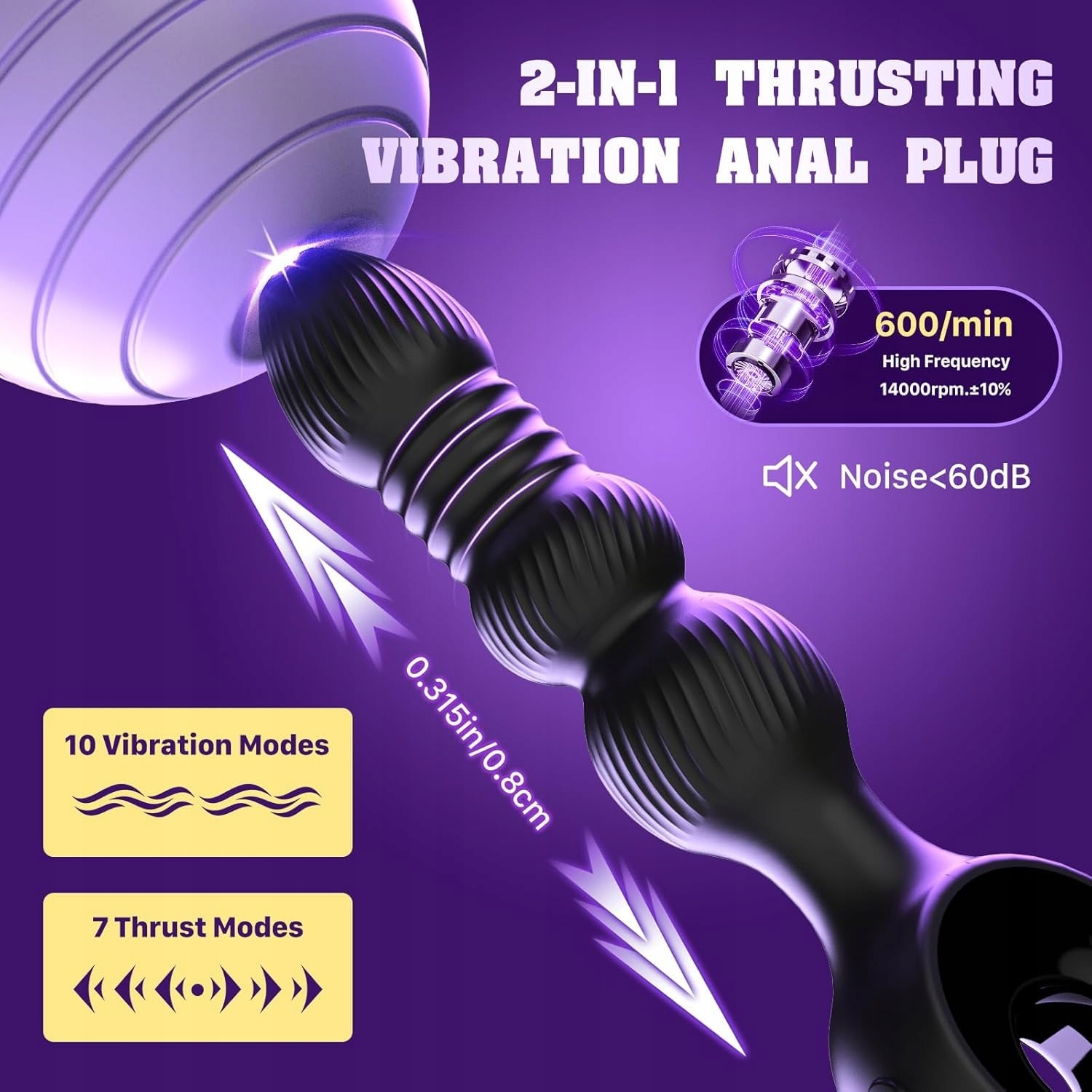 ANAL PLUG 3W1 Z WIBRACJĄ I PEREŁKAMI DO MASAŻU PROSTATY DLA MĘŻCZYZN — miniatura 2