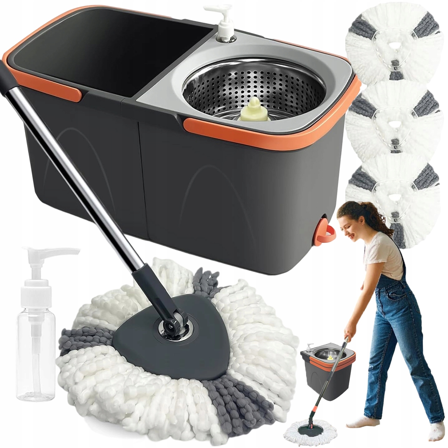 Levně Rotační Mop Sada Mopu S Kbelíkem Easy Wring And Clean Turbo 3 Nástavce