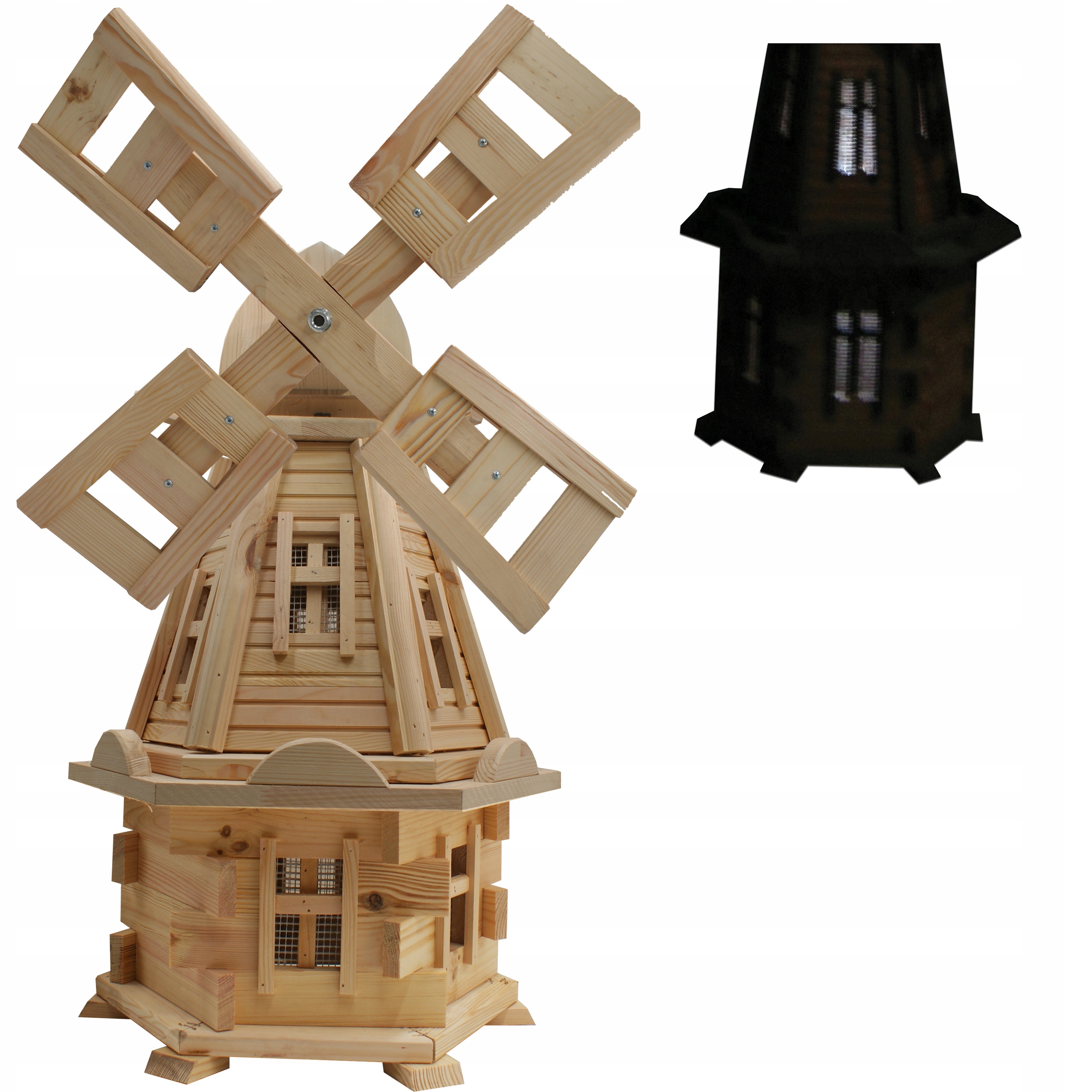 Zahradní větrný mlýn 85 cm s bezbarvým solárním Led světlem ze dřeva, zahrada, Polský výrobek