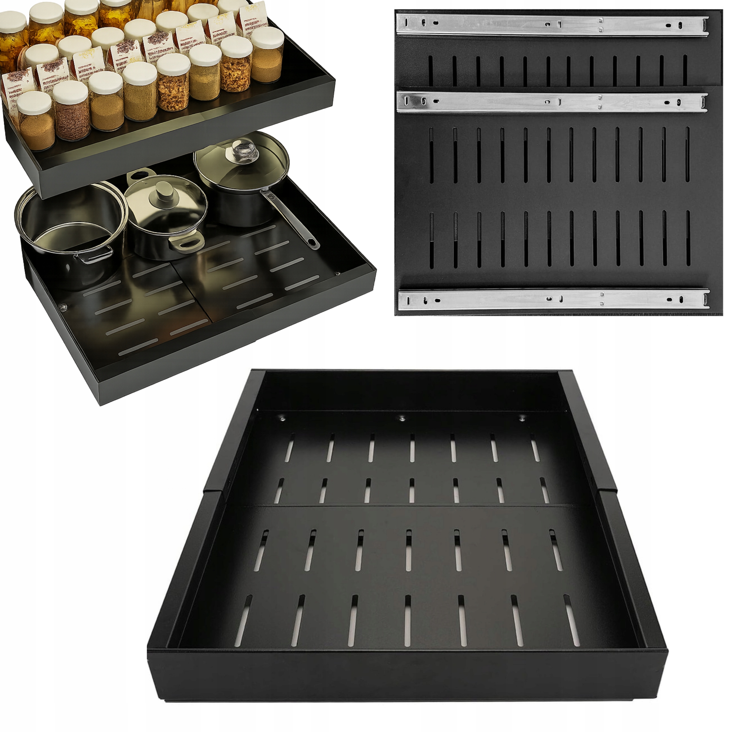 Szuflada Szafka Teleskopowa Czarna Wkład Organizer Do Szafki Półka Wysuwana