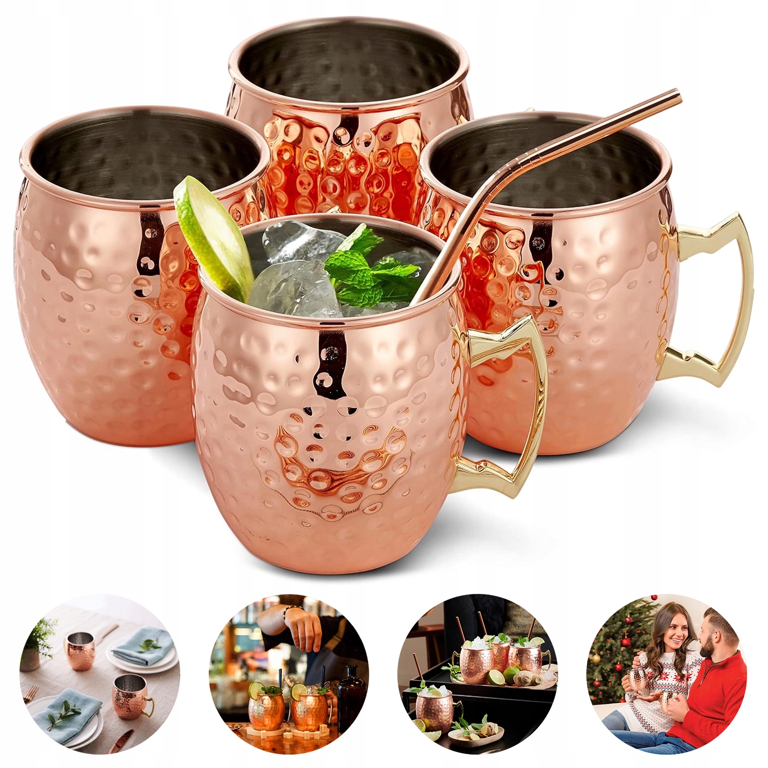 4 Ks Moscow Mule Měděné Kelímky Na Koktejly A Jiné Nápoje, Objem 530 ML