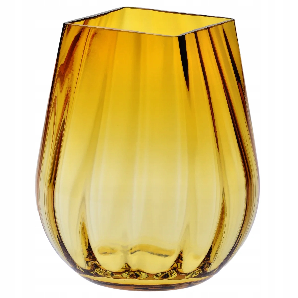 Masivní váza s čtvercovým okrajem, ryhovaná, 25,5 cm, jantarová Krosno