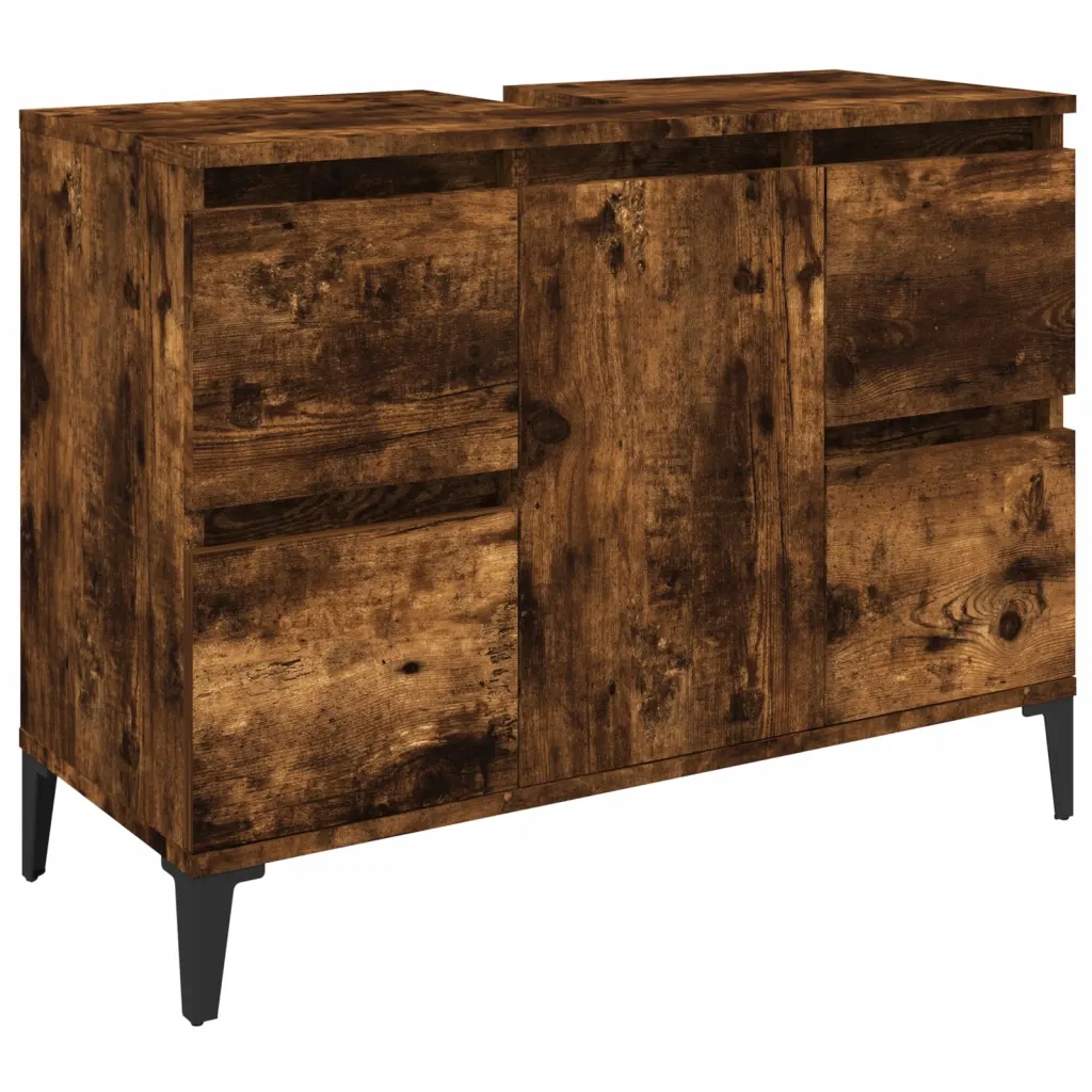 Umyvadlová skříňka z dřevěného materiálu, kouřový dub, 80x33x60 cm