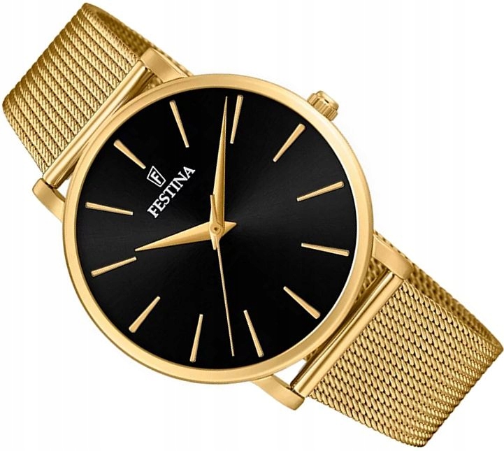 Nové Dámské Hodinky Festina F20476/2 Zlaté Mesh S Černým Ciferníkem Krabička 38mm