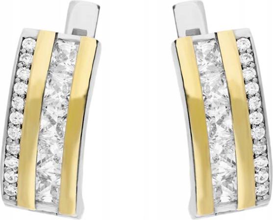 Stříbrné náušnice 925 Elegantní Se Zlatým Plechem dámské dárek obdélníkové