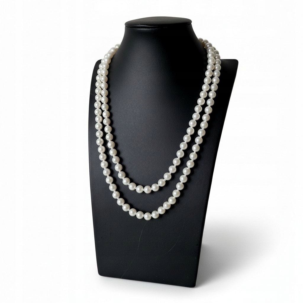 Vintage Bílé Perly Náhrdelník Dlouhý Šňůrka Viktoriánský Styl Art Deco Svatba
