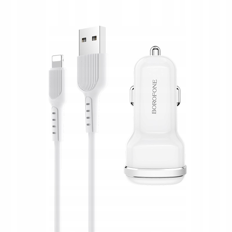 Ładowarka samochodowa Borofone 2 x USB kabel Lightning biała