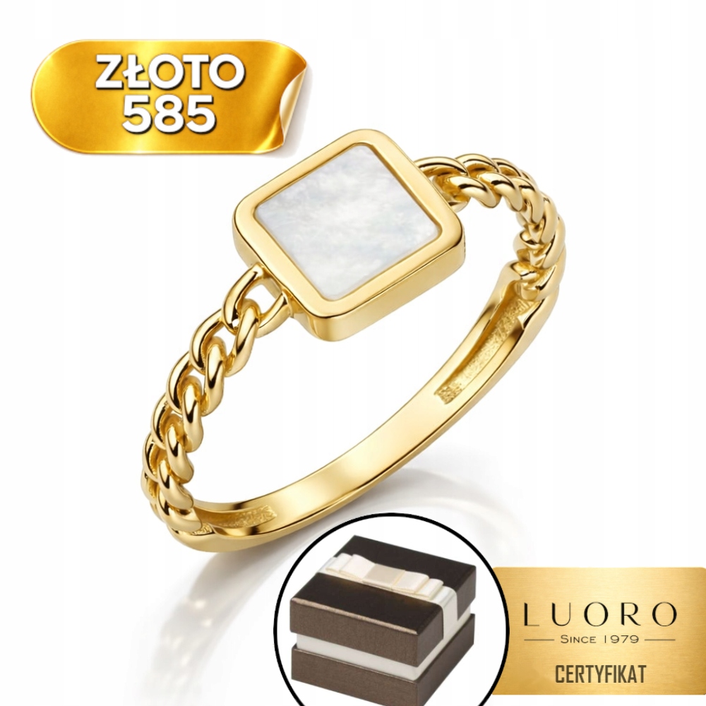 Prstýnek 585 14K Čtverec S Perleťovou Hmotou Žluté Zlato R17