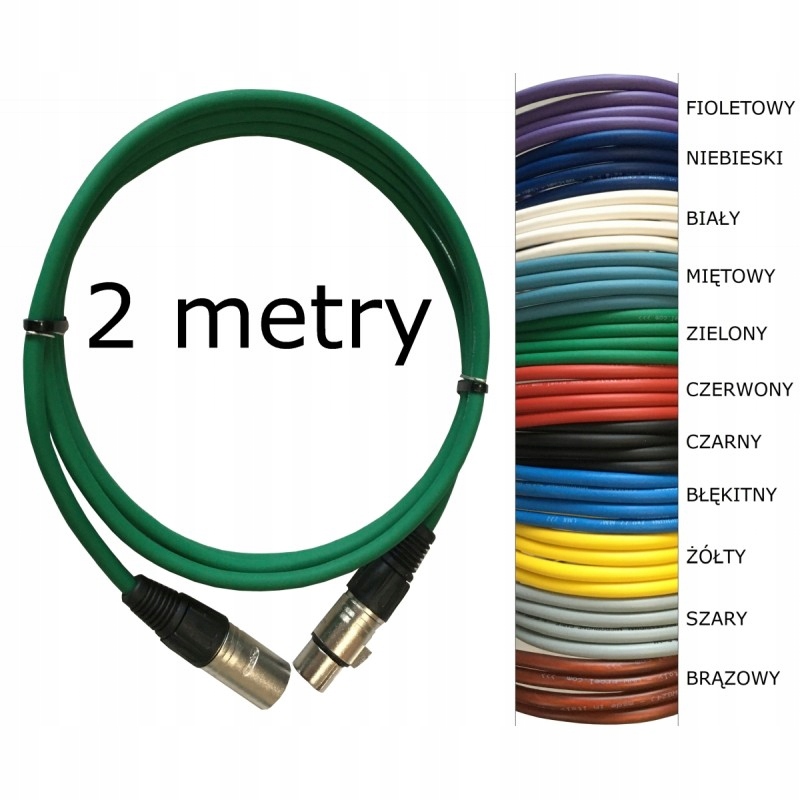 Przewód mikrofonowy zielony 2 m Xlr ręcznie lutowany złącza Proel/Rean