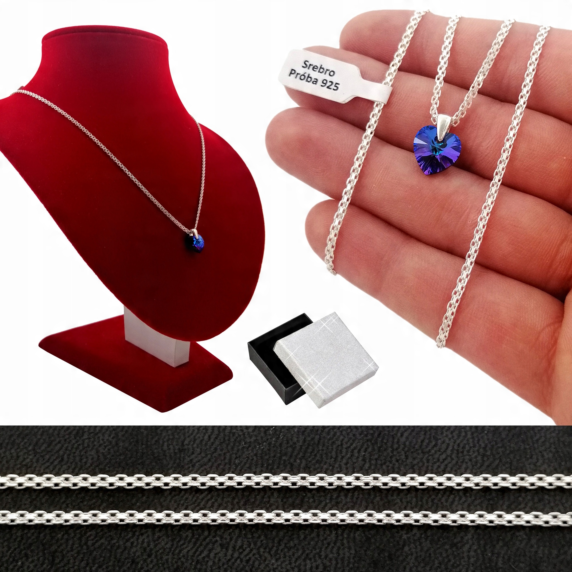 

Srebrny Łańcuszek Bismark + Serce Swarovski PR.925