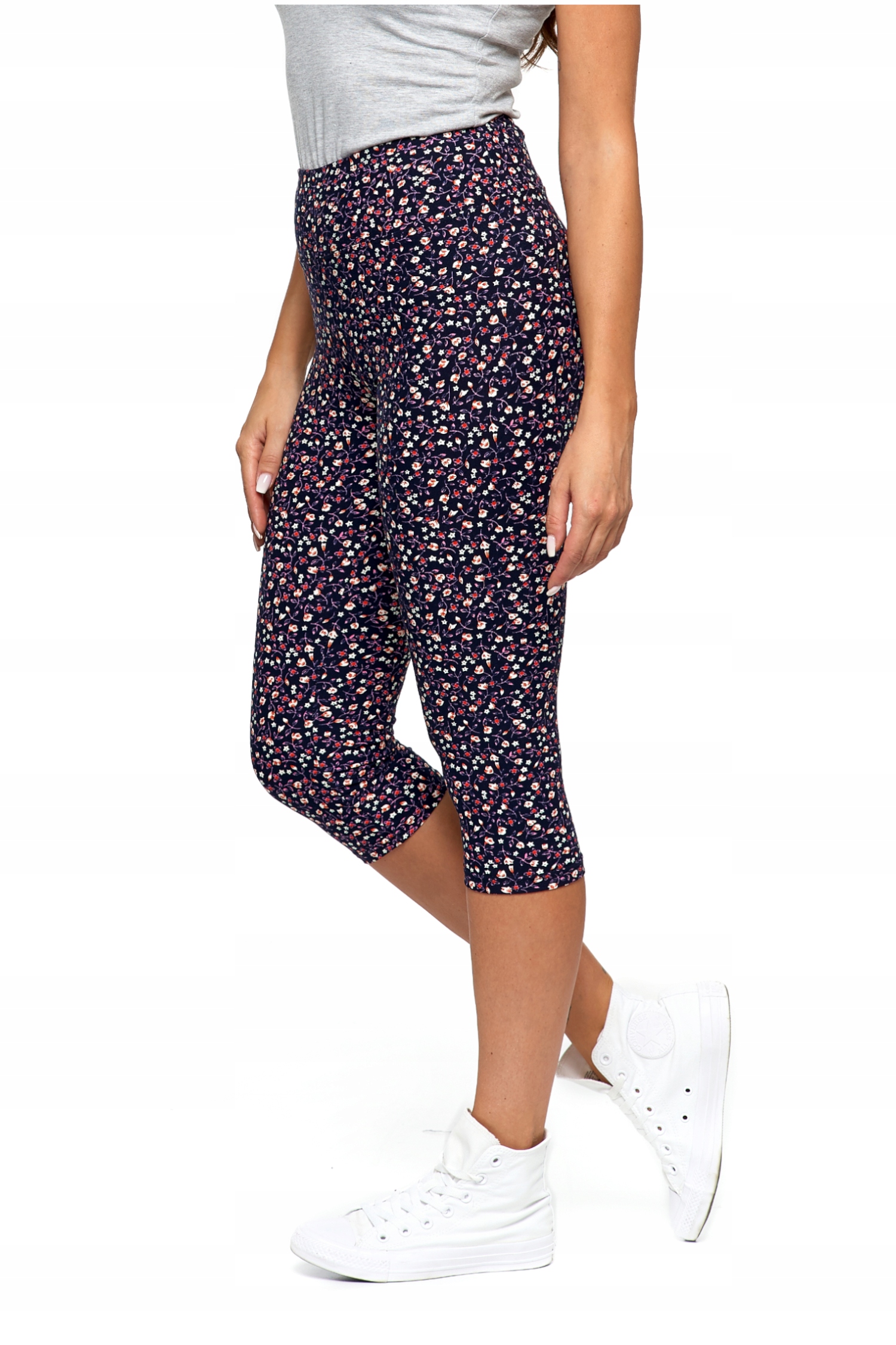 

Moraj Legginsy z Wysokim Stanem w Kwiaty 3/4 S/m