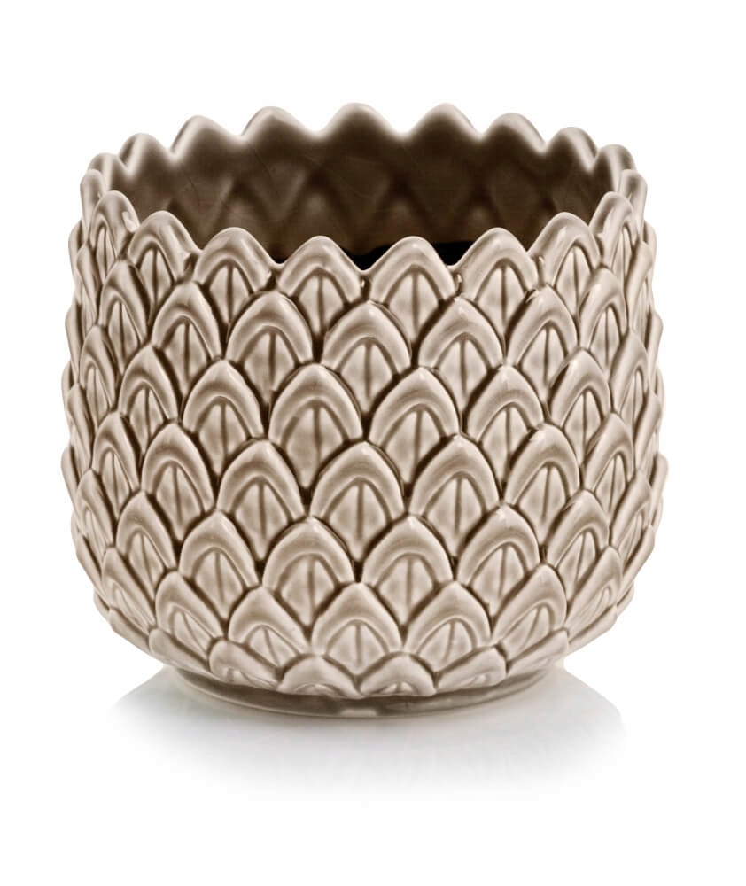 OSŁONKA DONICZKA CERAMICZNA BEŻOWA KULA OZDOBA DO KWIATÓW PREZENT