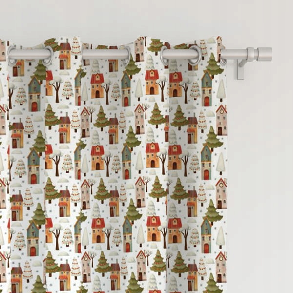 Zasłona WINTER wzór BN23 | zimowe miasteczko