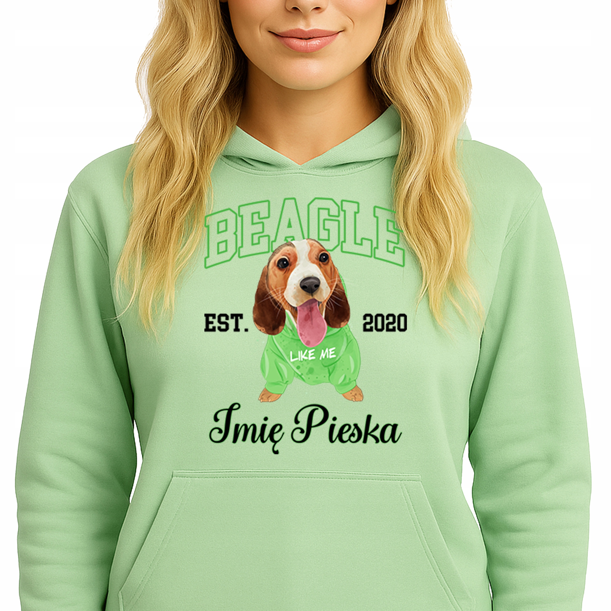 Mikina S Kapucí Zelená Hoodie Beagle *Jméno pejska* M