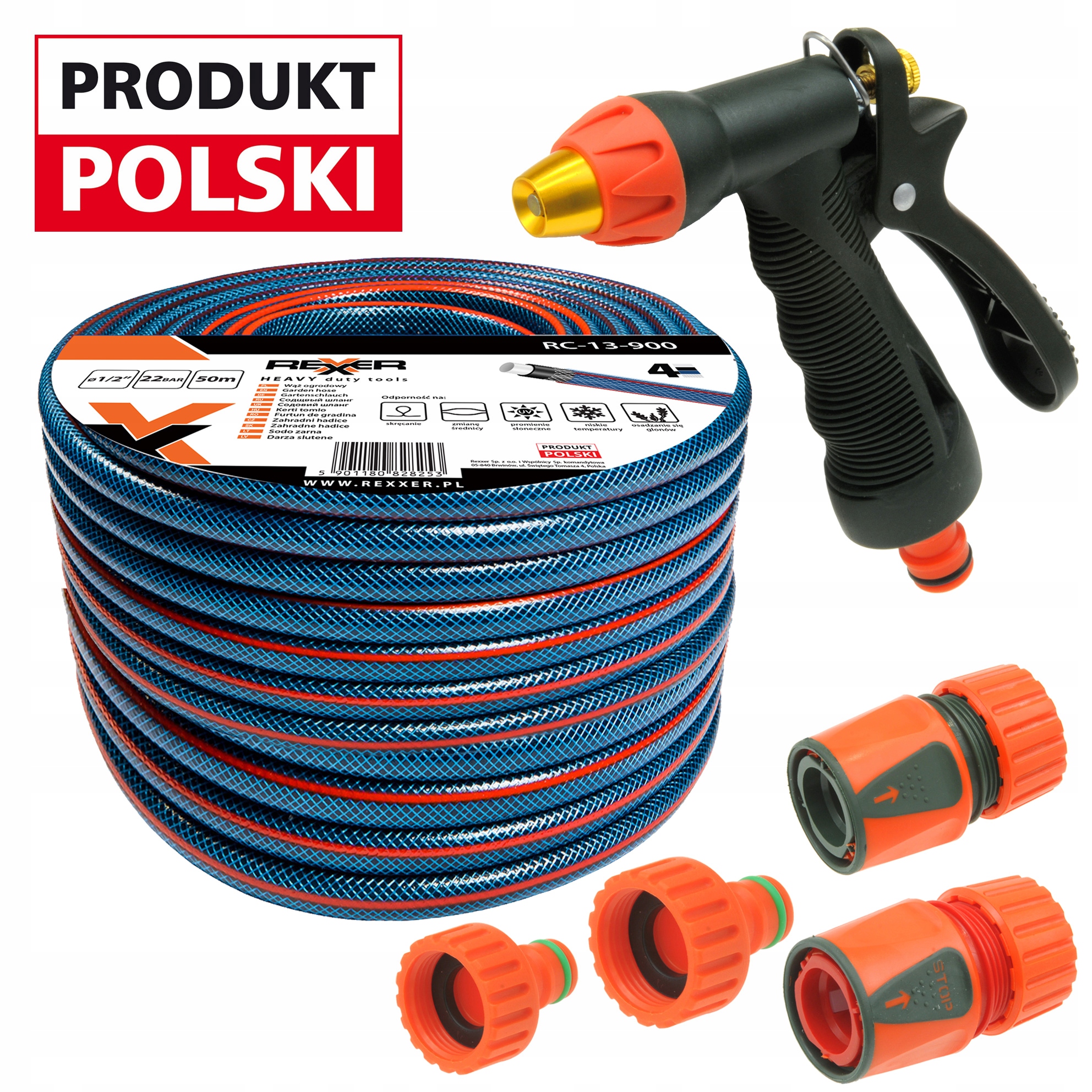 

Wąż Ogrodowy 4-warstwowy 1/2 50m Złączki Pistolet