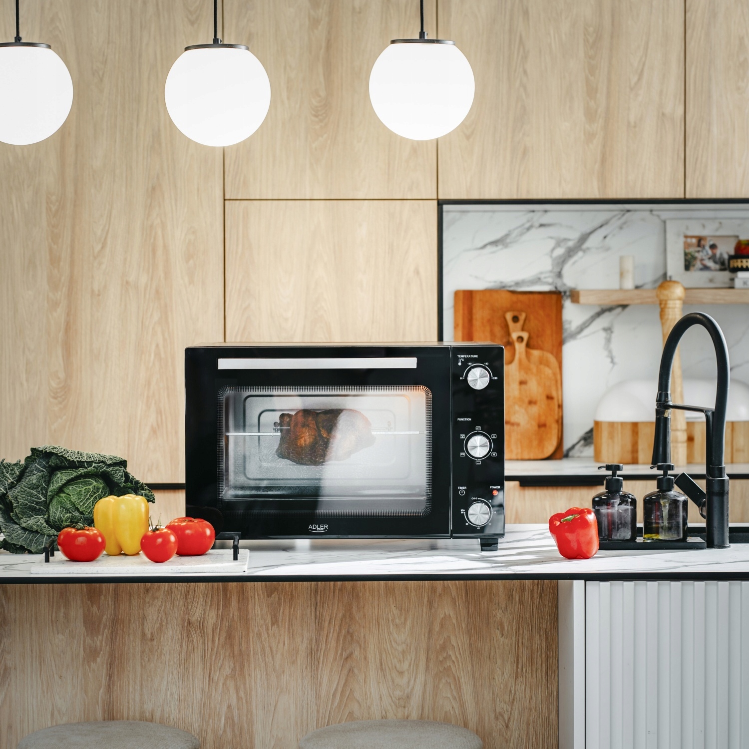 Piekarnik Elektryczny Adler AD 6028 60L Konwekcja Rożen 5 Trybów Czarny