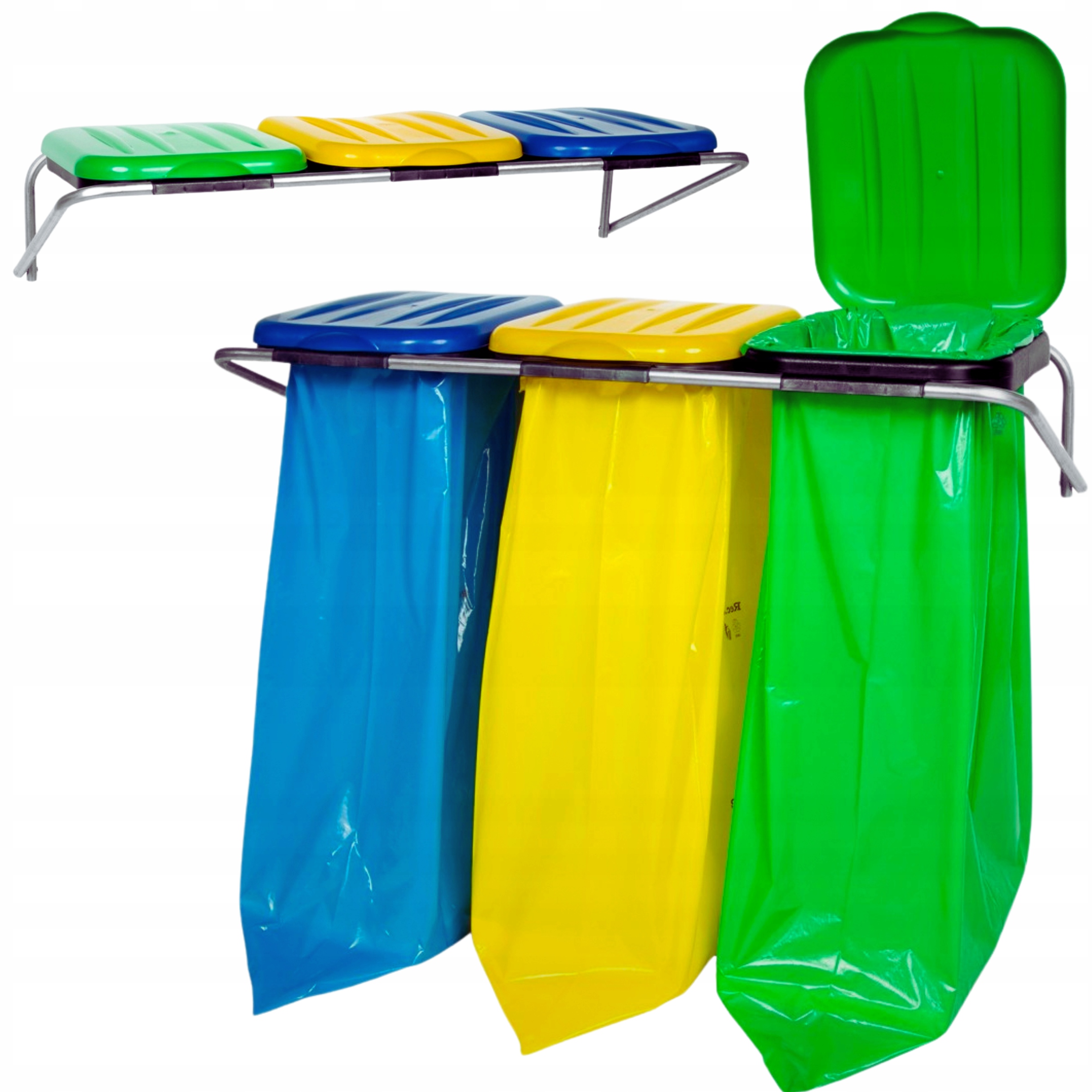 Uchwyt Ścienny Wiszący Do Segregacji Śmieci Odpadów 3 Na Worki 120L