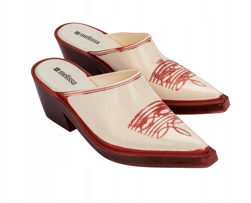 Melissa Béžové Nazouváky Na Podpatku S Červenou Výšivkou 38 T7A