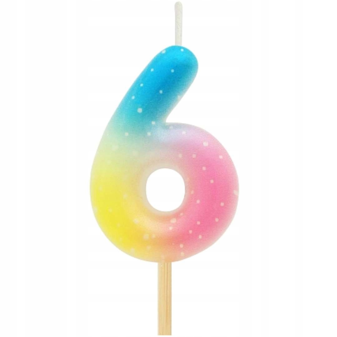 

Świeczka tęczowa Cyfra 6 Piker urodziny Pastel