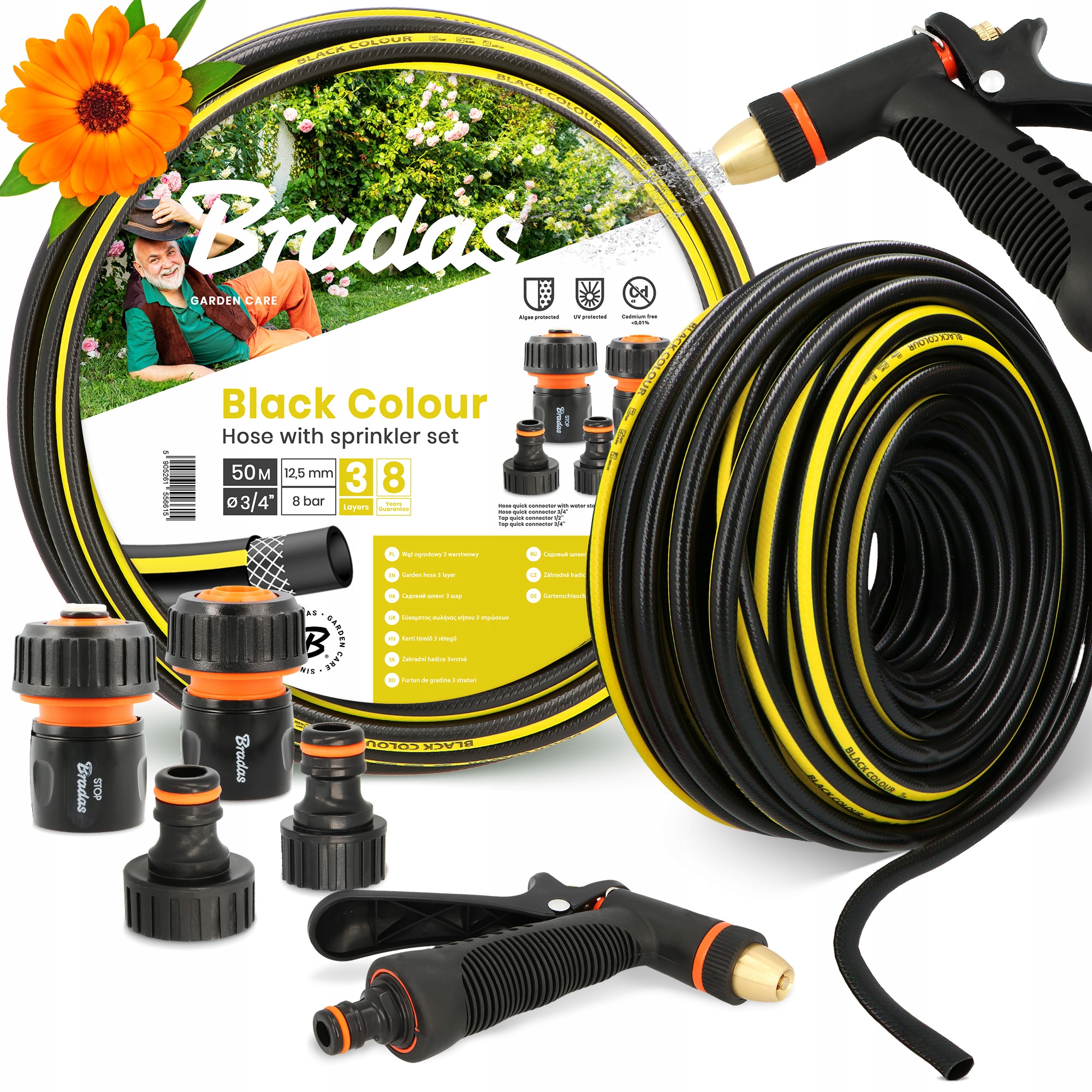 Záhradná Hadica 3/4 50 m 3-VRSTVOVÁ Vody Zvinovací Elastický Šlauf Zalievač Yo