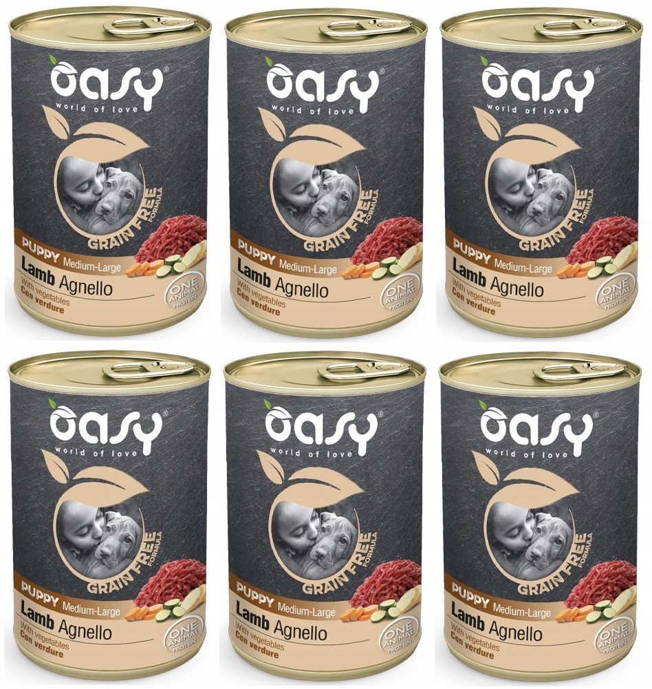 Karma mokra dla szczeniąt Oasy Grain Free, Puppy Jagnięcina Junior 6 x 400g