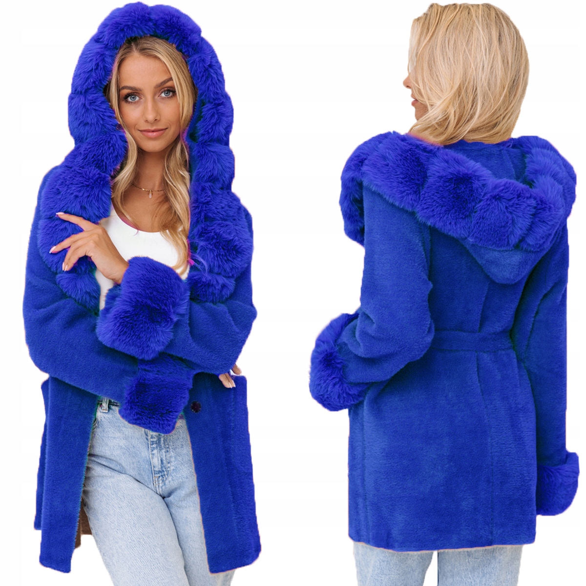 Měkká Alpaka S Kožíškem Kabát alpaka S Chabrovým Páskem