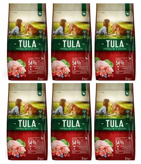 6 x Suché krmivo Tula pro psa kuře s jehněčím masem 2 kg 54 % masa bez přidaných obilovin