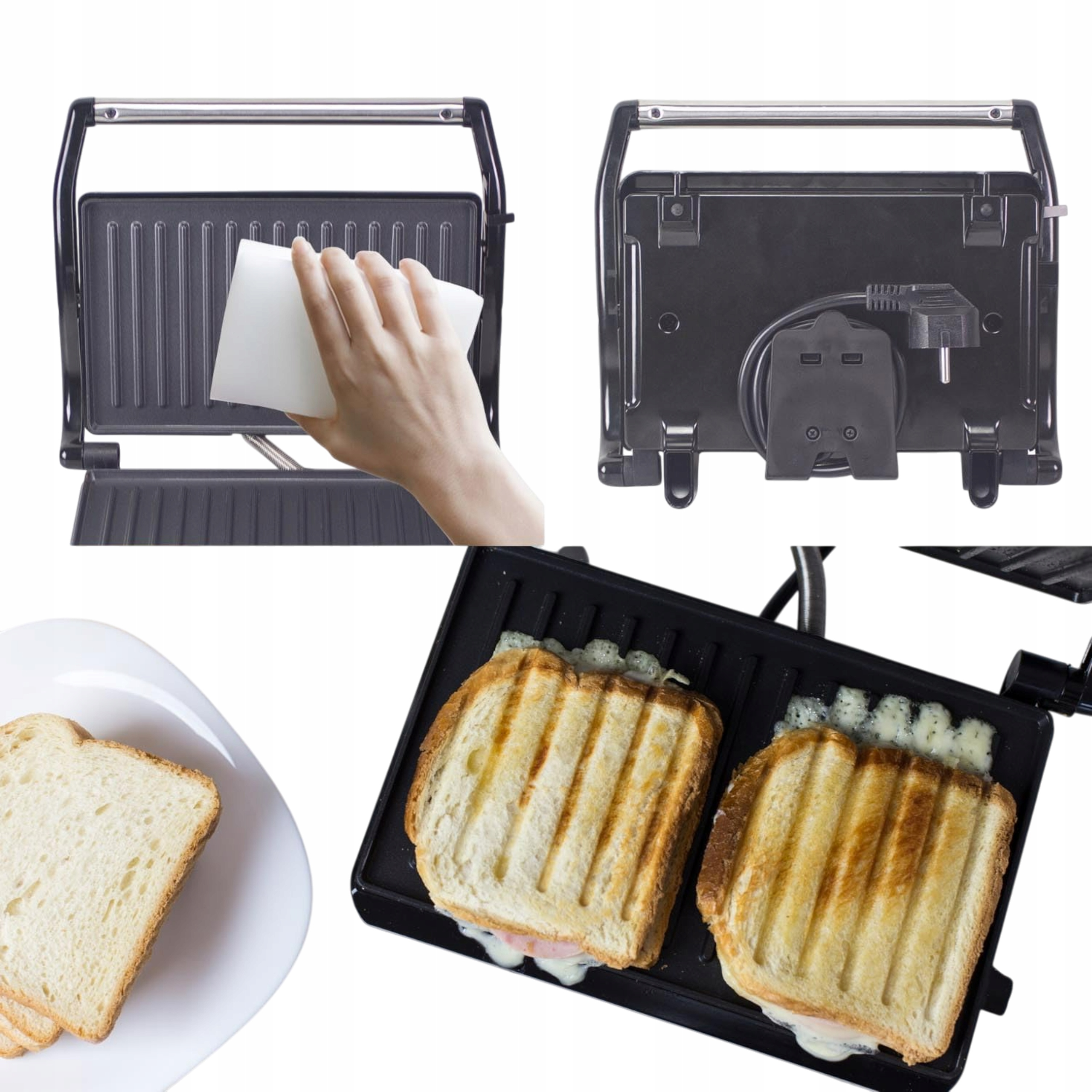 Elektrický gril Beper P101TOS003 – 800 W Panini Sendvičovač|Černý Kontaktní