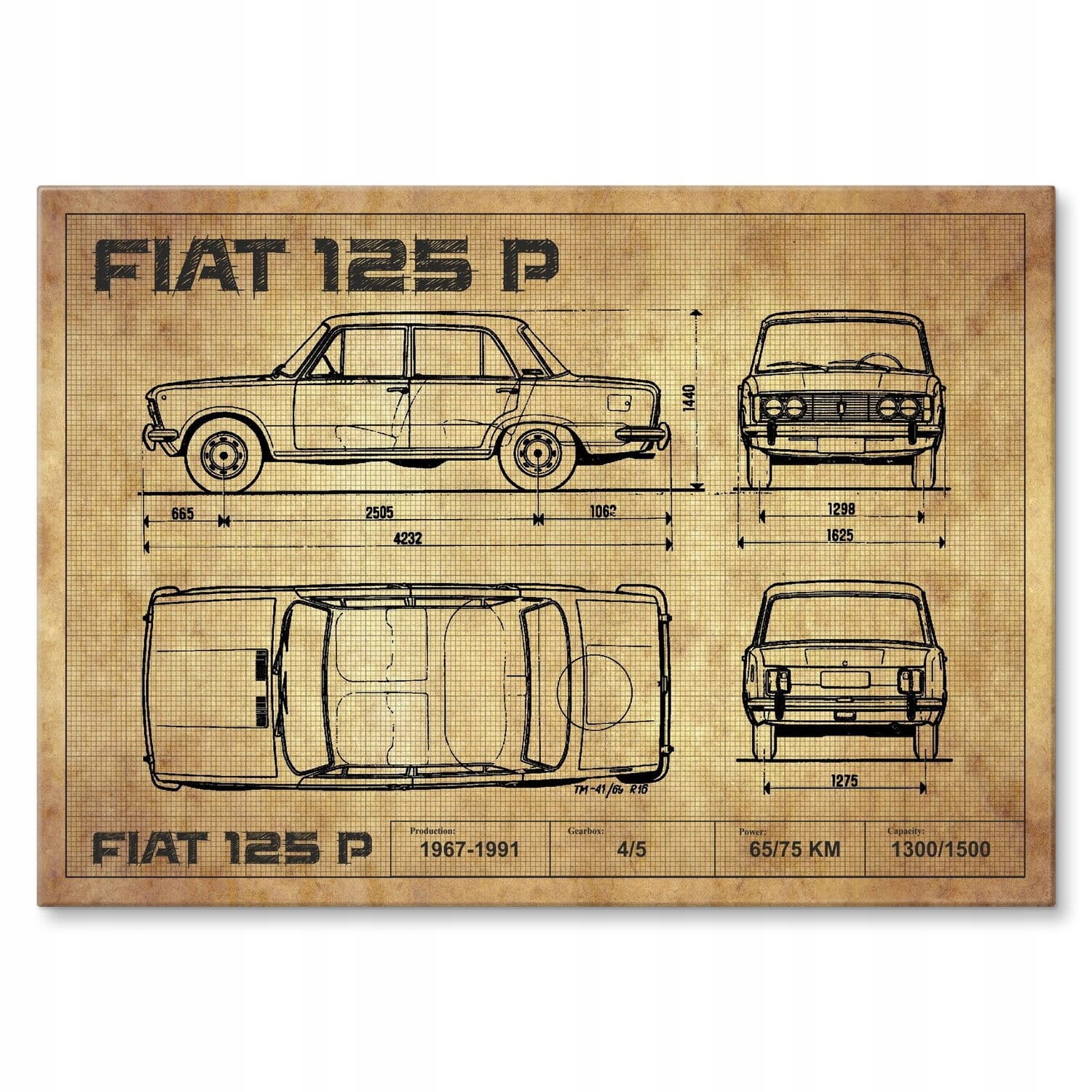 Kovový plech velký dárek plakát z kovu auto Fiat 125p