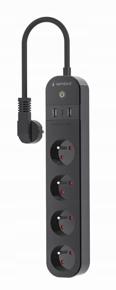 Gembird Inteligentná napájacia lišta Tuya 4xFR 2xUSB-A 1xUSB-C čierna