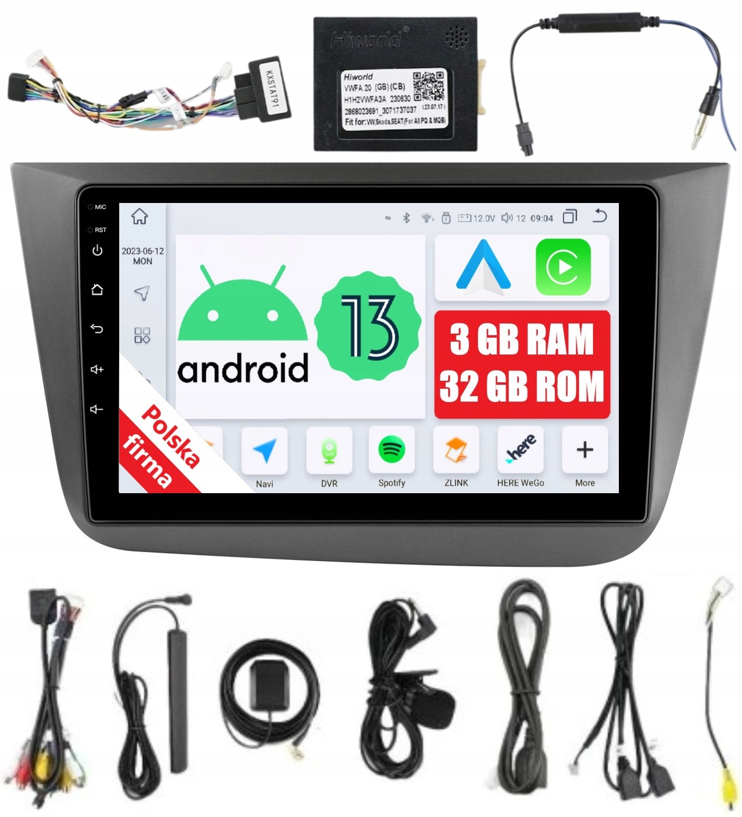 Nawigacja 2DIN Radio Android Seat Altea XL 3/32GB Dsp Carplay Lte