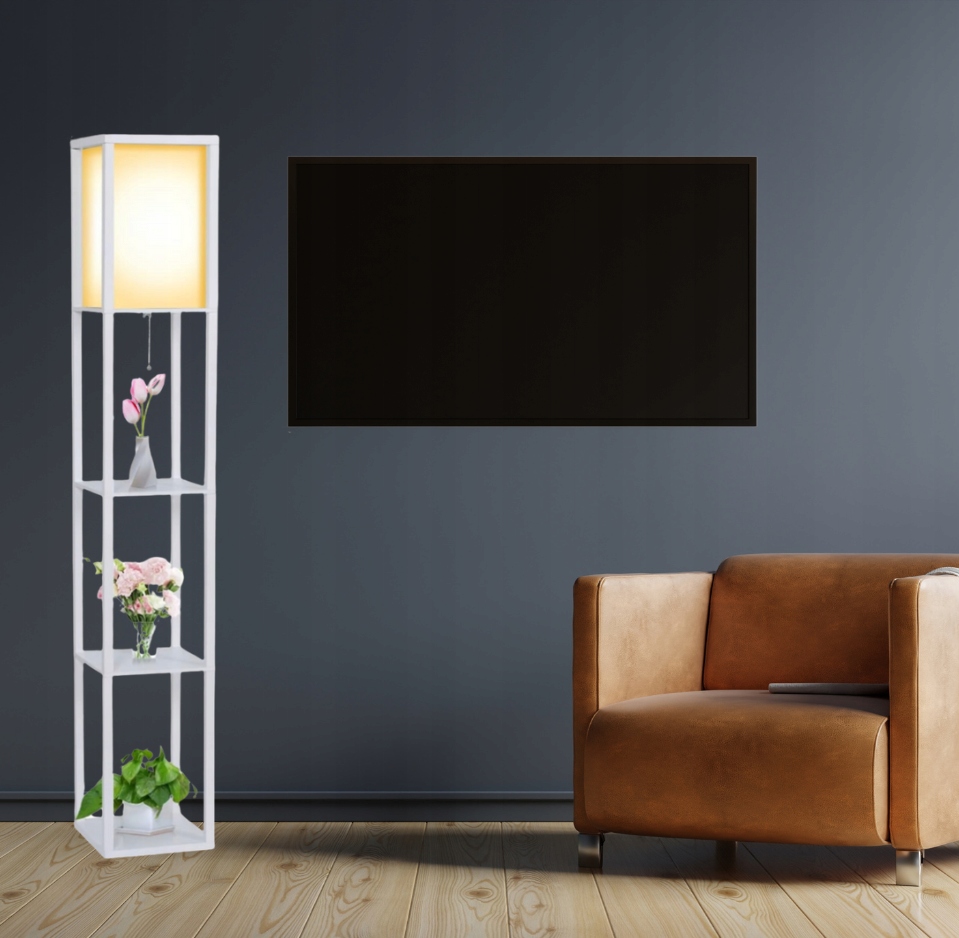 LAMPA STOJĄCA PODŁOGOWA PÓŁKA REGAŁ DO PRZECHOWYWANIA 2 BARWY + ŻARÓWKA Kolekcja white