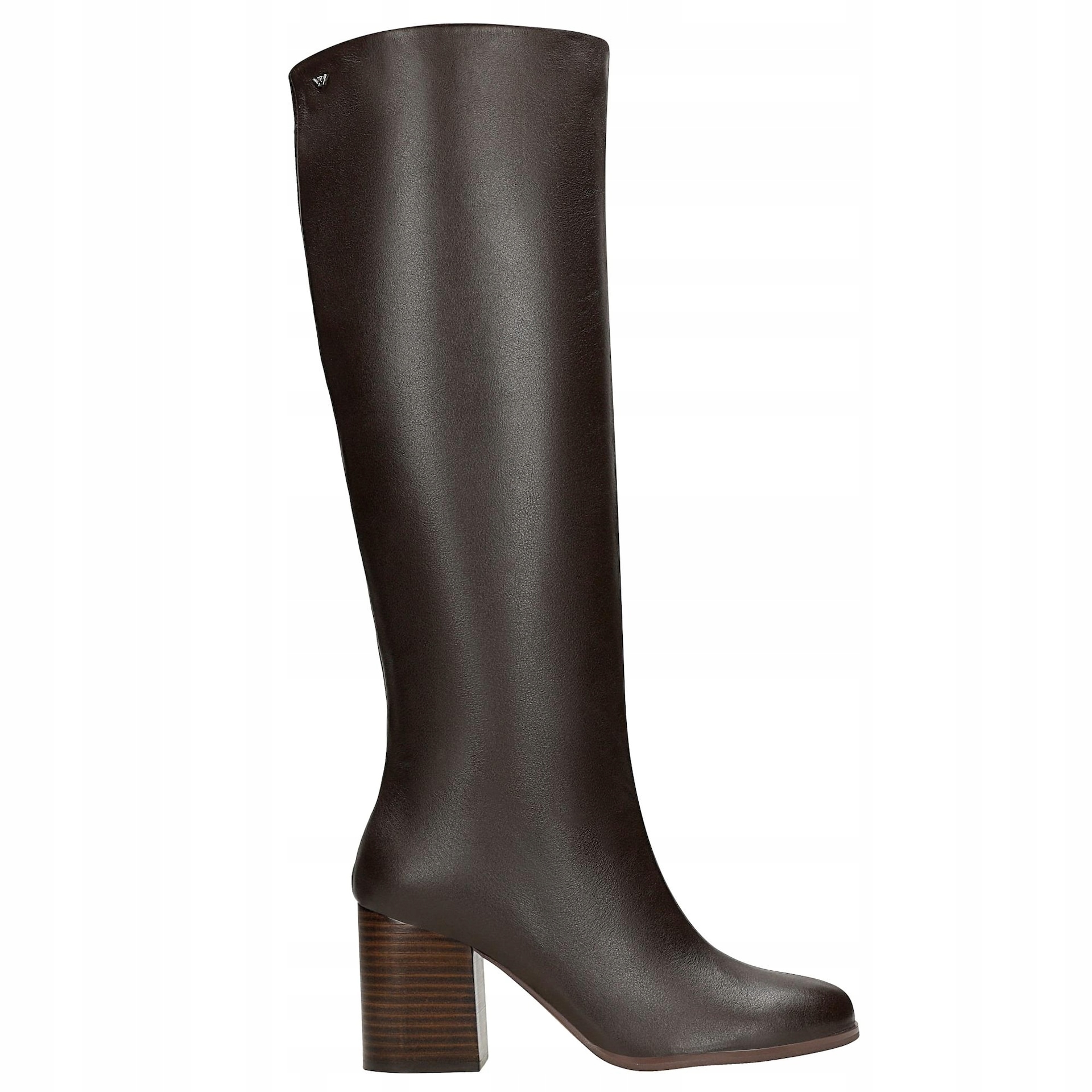 Dámské čokoládové kožené kozačky na podpatku, velikost vel.