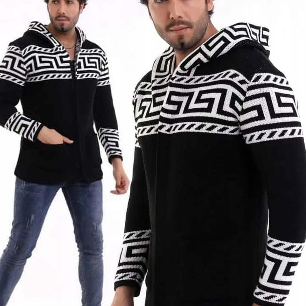 Pánský svetr Kardiganový přehoz s kapucí Vlna