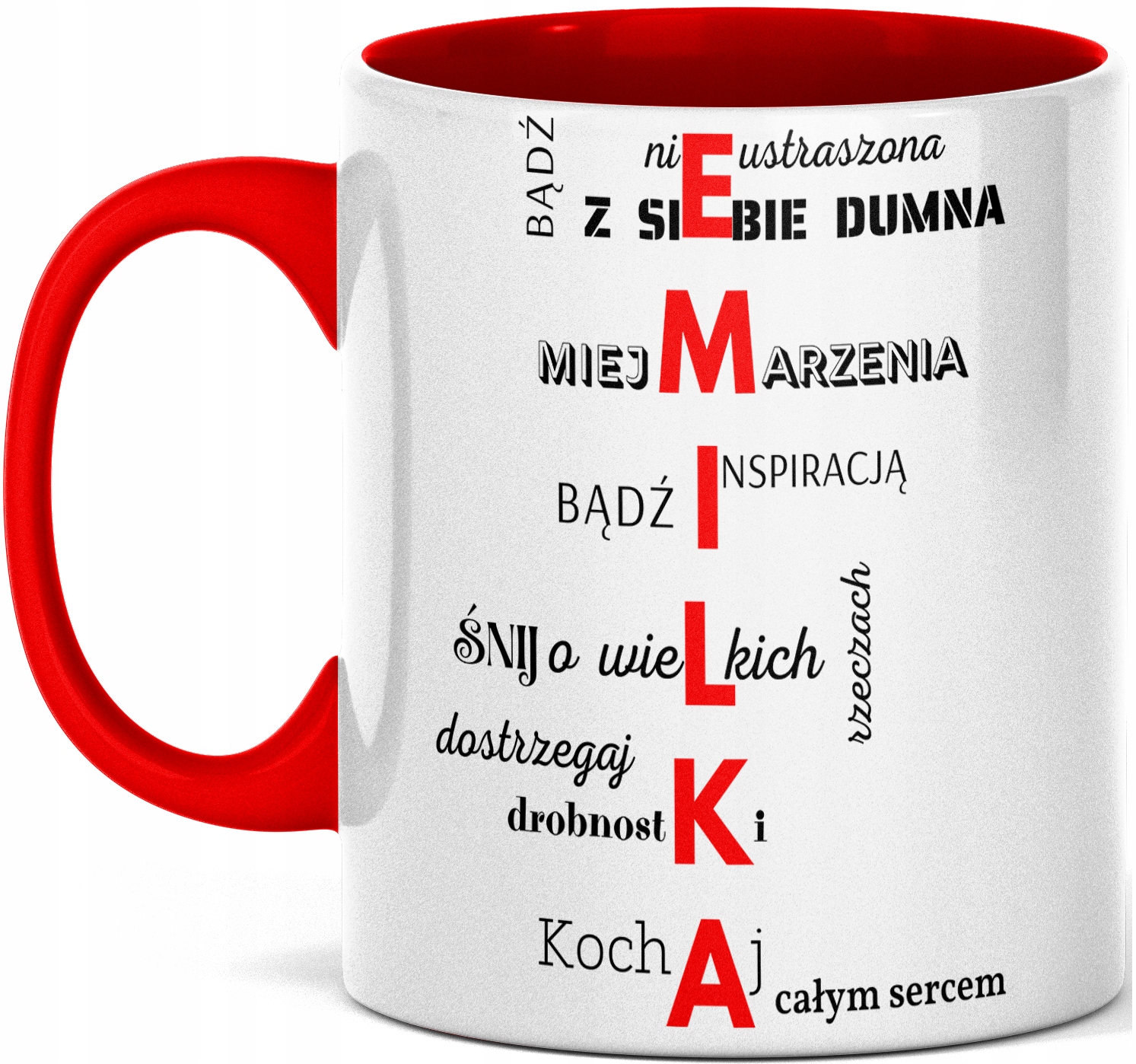 

Kubek motywacyjny z nadrukiem imieniem Emilka