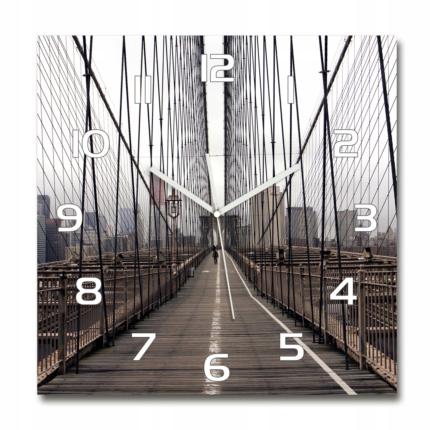 Veľký sklenený nástenný hodinový strojček Brooklynský most 60x60