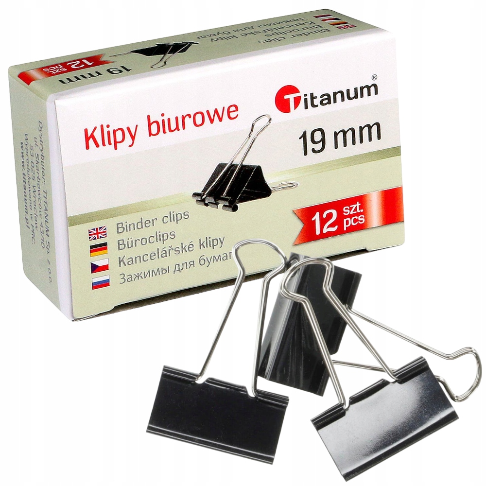 

Klipsy biurowe spinacze 19 mm czarne 12 szt. żabki