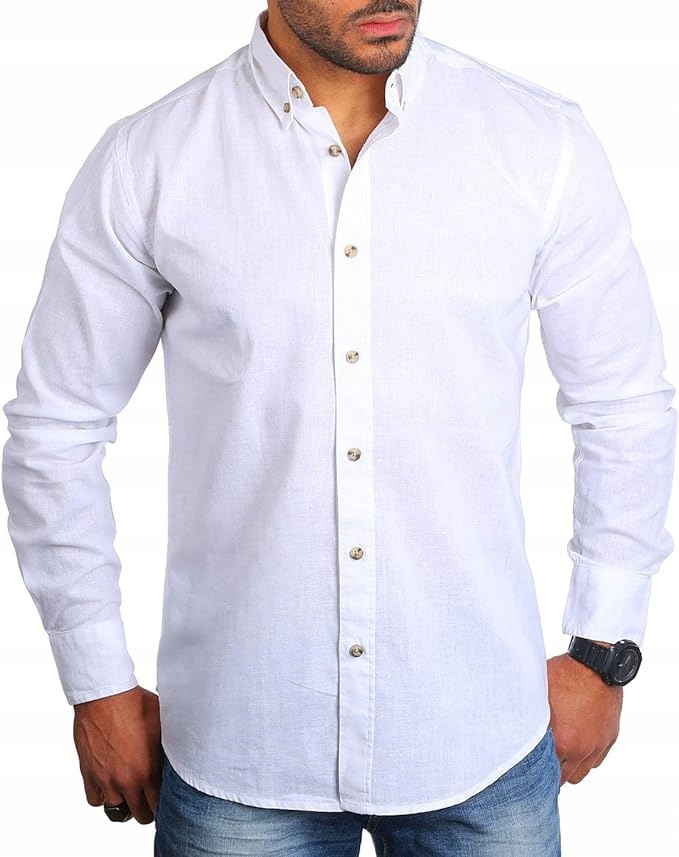 Prodyšná Pánská Lněná Košile Len Volná Bílá L