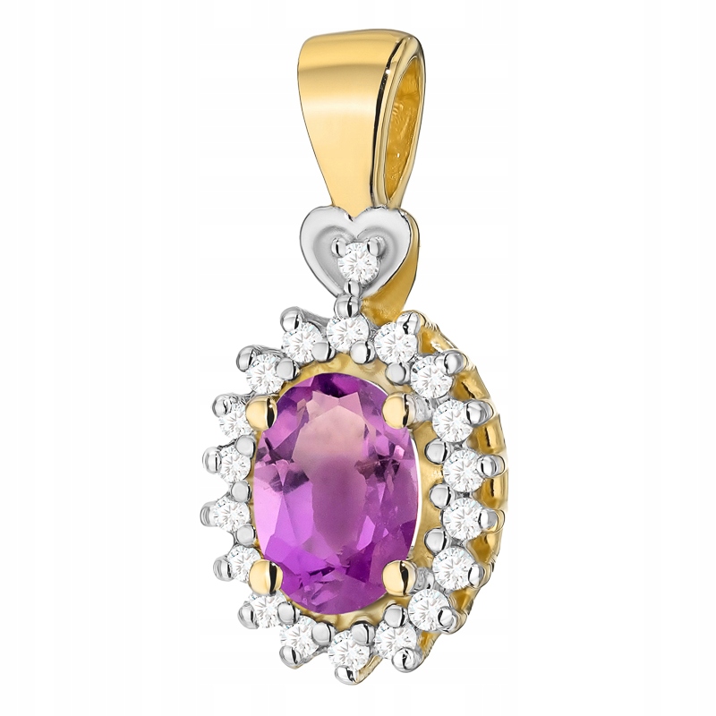 Zlatý Přívěsek Přívěsek pr. 585 s ametystem 0,40 ct a brilianty 14k