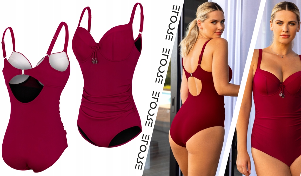 Dámské jednodílné Plavky Monokini 95F 4XL 48 Červené Hlavní vzor bez vzoru