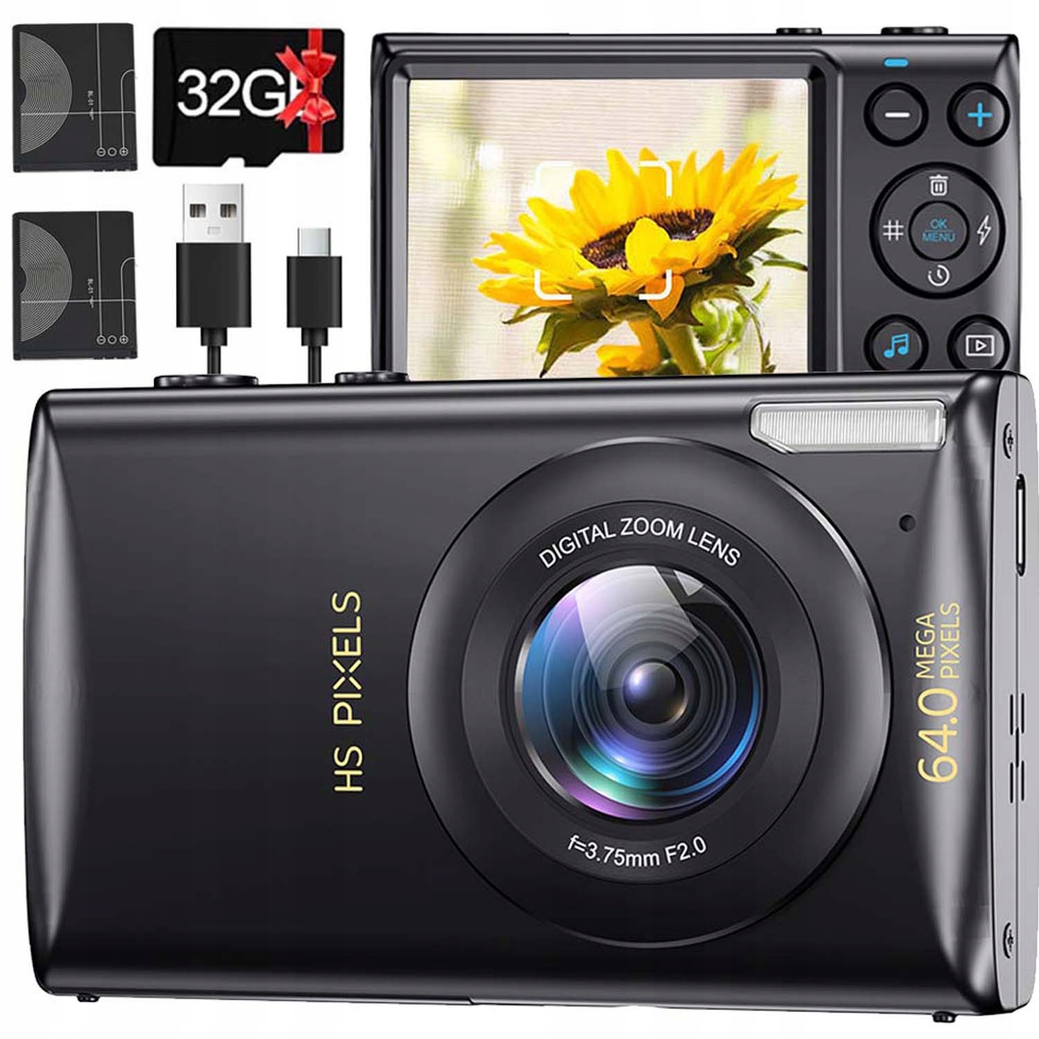 Digitální Fotoaparát 64 Mp 4K S Automatickým Zaostřováním Zoom 18X Displej Ips 2.8 32GB Karta