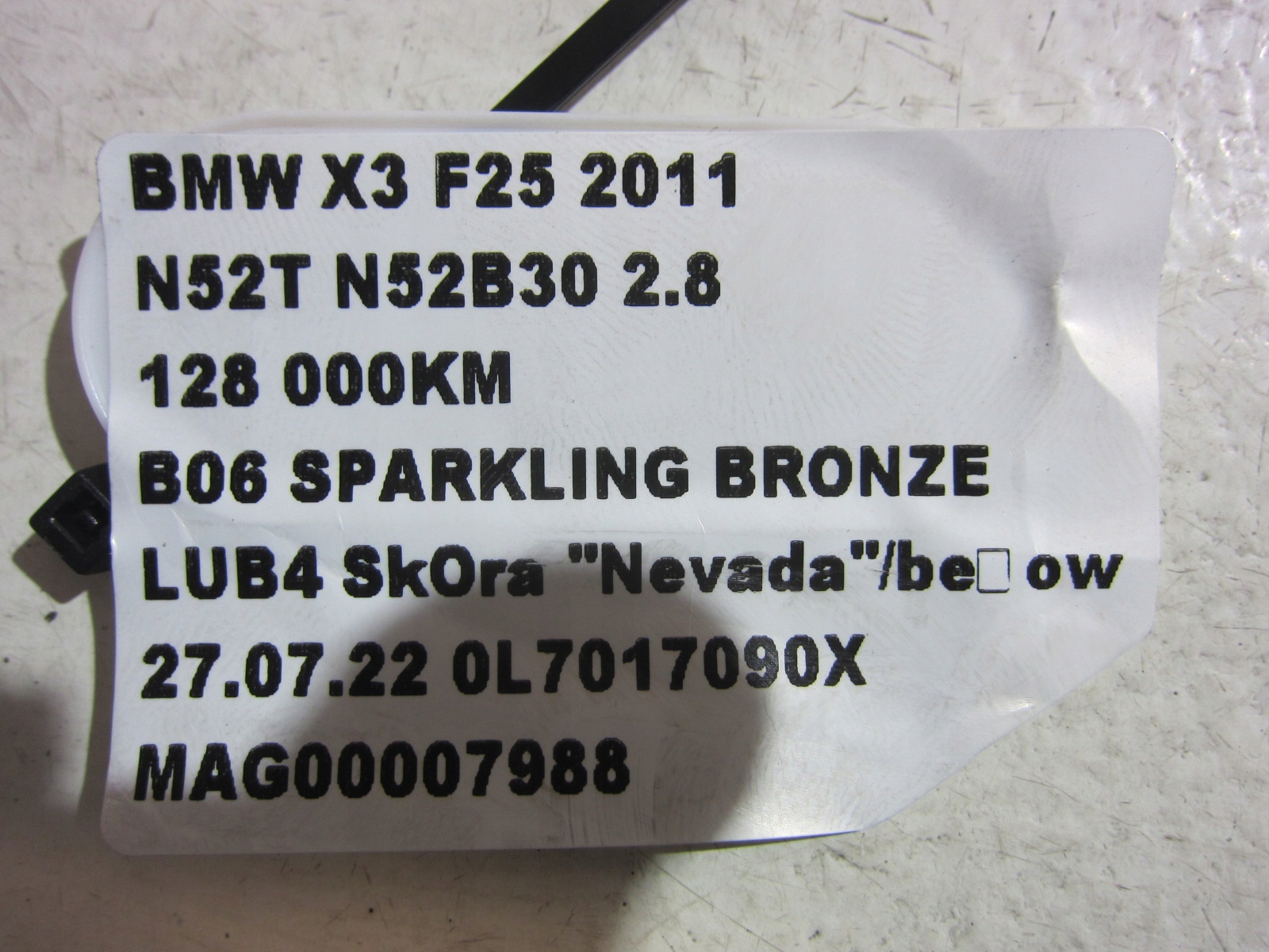 BMW F25 X3 N52 Console Demi axe 7601996 Support