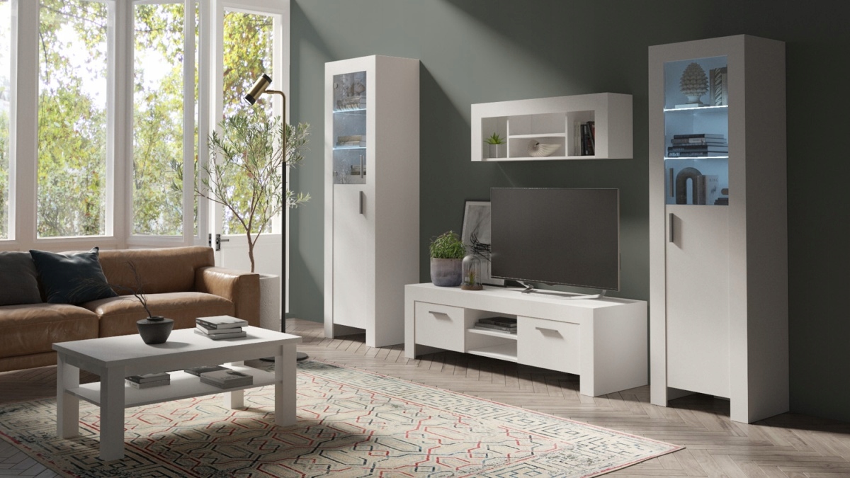 Szafka RTV CEZAR 14, RTV 170cm, Biała Głębokość mebla 52 cm