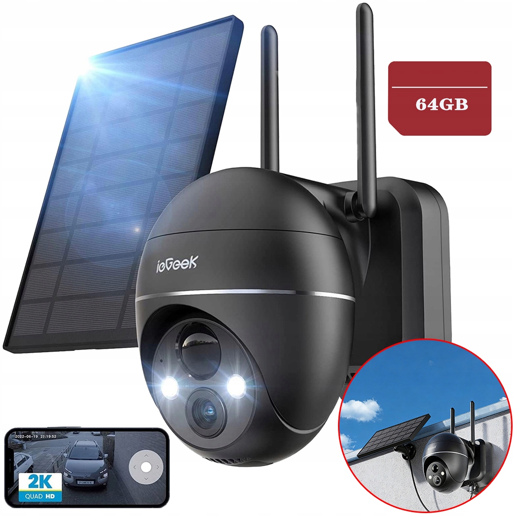 Solární Otočná Wifi Kamera 2K 3MPX Ip Venkovní 4X Zoom Full Hd 64GB Sd