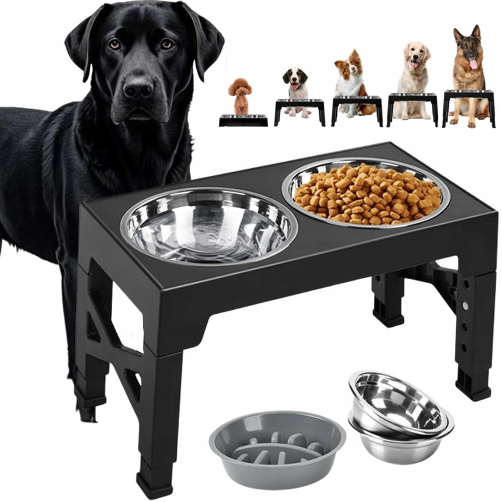 Levně Miska Pro Psa Kočku, dvojitá, na stojanu, zpomalující jídlo, netekoucí