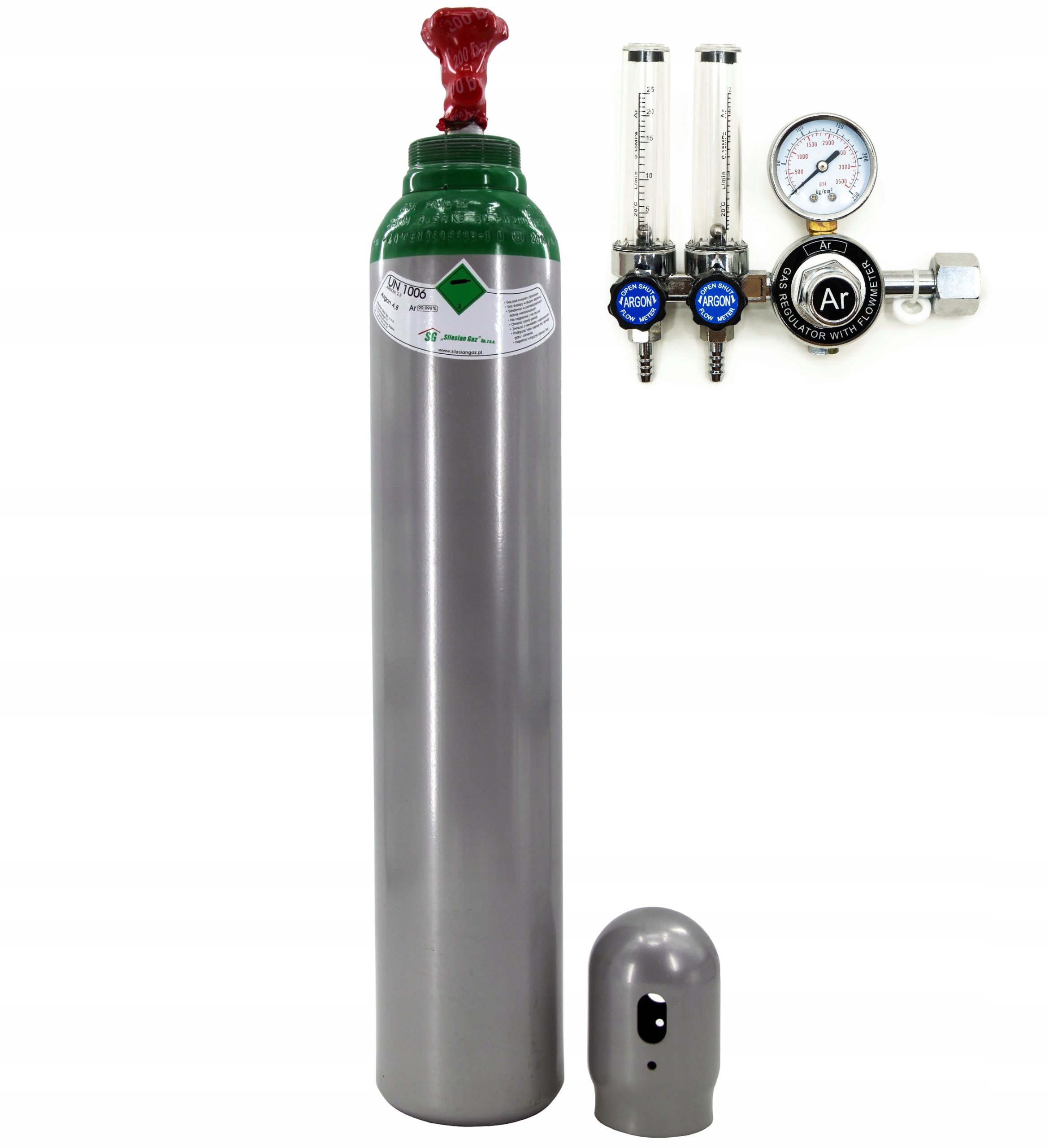 Set Lahev Argon 200 Bar 8L Ar 99,9% Reduktor 2 rotametry s Rotametry